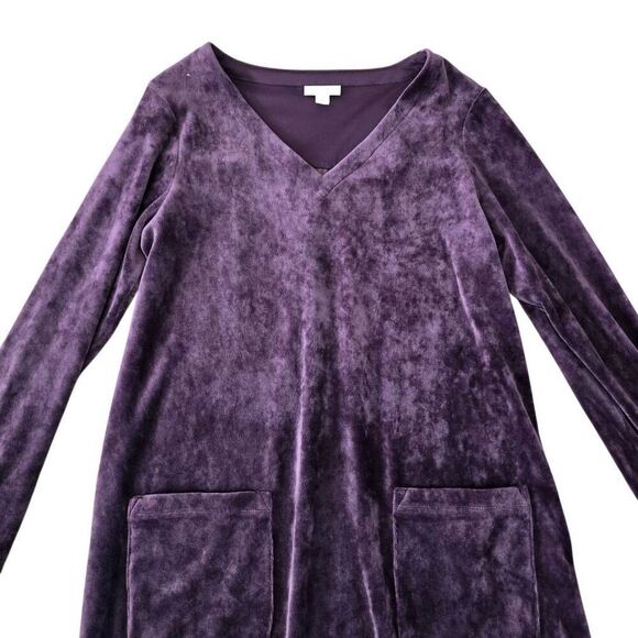 Pure Jill Velvet A-Line Shift Dress Women's Small Purple V-Neck Violet Pockets - Picture 3 of 7
